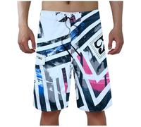 Long Shorts for Men Below Knee Elastic Waist Drawstring Geometric Patterns Board Shorts Straight Legs Big and Tall Casual Surfing Sport Quick Dry Beach Shorts Summer Holiday,Hot Pink,XL