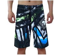 Long Shorts for Men Below Knee Elastic Waist Drawstring Geometric Patterns Board Shorts Straight Legs Big and Tall Casual Surfing Sport Quick Dry Beach Shorts Summer Holiday,Black,M