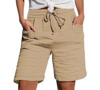 Long Shorts for Women UK Knee Length Cropped Trousers Ladies Solid Drawstring Hot Pants with Pockets Half Length Capri Bermuda Shorts My Orders Khaki