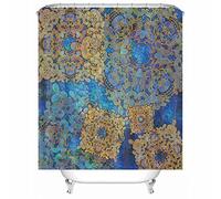 Long Shower Curtains for Throom, Anti Mold Shower Curtain Liner Polyester Vintage Pattern Waterproof Corner Shower Curtain 165X200cm Blue