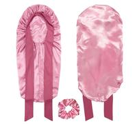 Long Silk Bonnet for Sleeping, Satin Bonnet Night Sleep Cap with Elastic Band Silk Cap with Scrunchie for Hair Sleeping for Women Girls Long, Straight, Curly Hair (Light Pink)