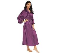 Long Silk Robes for Women Lightweight Long Satin Robes - Purple - S-M