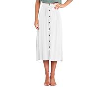 Long Skirts for Women UK A-Line Solid Button Up Midi Skirts Ladies Summer Beach Bohemian Skirt Party Going Out Skirt Elastic Waist Casual Loose Calf Length Dresses Ladies