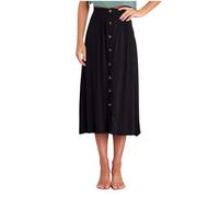 Long Skirts for Women UK A-Line Solid Button Up Midi Skirts Ladies Summer Beach Bohemian Skirt Party Going Out Skirt Elastic Waist Casual Loose Calf Length Dresses Ladies