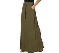 Long Skirts for Women UK Boho Skirt with Pockets Ladies Elasticated Waist Maxi Long Pleated A Line Skirts Casual Flared for Vacation Work Going Out Full Length A-Line Vintage Swing Skirt