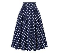 Long Skirts for Women UK Ladies Midi Pleated Skirts Polka Dot Vintage Flared Midi High Waisted A Line Swing Elegant Long Skater Skirt Vintage Basic Uniform Casual Skirt
