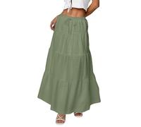 Long Skirts for Women UK Maxi Skirt with Pockets Summer A Line Elasticated Waist Maxi Skirt Flowy Ladies Plus Size Tiered Midi Skirts Elegant Cotton Long Flared Boho with Pockets Green M