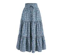 long skirts for women UK plus size Long Skirts for Women UK Summer Elasticated Waist A-Line Pleated Maxi Skirt Casual Loose Fit Flowy Hem Gypsy Ladies Boho Holiday Beach Skirt womens elastic Blue