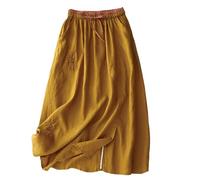 Long Skirts for Women UK, Summer Ladies Maxi Skirt Elasticated Waist,Embroidered Long Skirts for Women UK,Flowy Boho A Line Casual Plain Midi Dresses Yellow