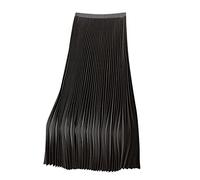 Long Skirts for Women UK,Women's Satin Pleated Skirt Elastic High Waisted Elegant Prom Party Skirts Long Length Evening Dresses Ladies Flowy Plain Maxi Skirt Plus Size Black