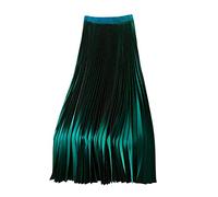 Long Skirts for Women UK,Women's Satin Pleated Skirt Elastic High Waisted Elegant Prom Party Skirts Long Length Evening Dresses Ladies Flowy Plain Maxi Skirt Plus Size Green