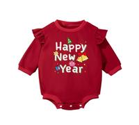 Long Sleeve Baby Bodysuit Girls Festive Print Party Outfit Soft Infant Jumpsuit Cozy Warm Year Celebration Romper One Piece for Tiny Baby Girl Comfortable Playsuit