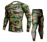 Long Sleeve Base Layer Compression Athletic Underwear Shirt Tights Top & Bottom Set Mens Thermal Compression Suit Cool Quick Dry Base Layer Bottom Underpants Top Camouflage