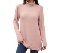Long Sleeve Basic Shirt for Women Trendy New Solid Color High Neck Loose Long Sleeved Slit T Shirt Top for Women Autumn Winter 2025 for Indoor Outdoor Workout Xmas Gifts (B, S)