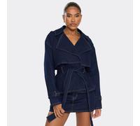 Long Sleeve Belted Detail Trench Jacket In Indigo Blue Denim, Women's Size UK 8