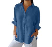 Long Sleeve Blouse for Women UK Elegant Loose Fit Shirt Cotton Linen Shirts V Neck Work Office Daily Tops Button Down Casual Tunic Top Spring Summer Blouses Plain Tee Shirt Ladies