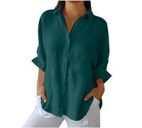 Long Sleeve Blouse for Women UK Elegant Loose Fit Shirt Cotton Linen Shirts V Neck Work Office Daily Tops Button Down Casual Tunic Top Spring Summer Blouses Plain Tee Shirt Ladies