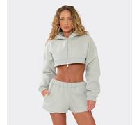 Long Sleeve Boxy Zip Up Cropped Hoodie In Grey, Women's Size UK 6