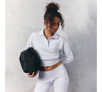 Long Sleeve Button Detail Cinched Waist Collared Top In Light Grey Marl, Women's Size UK 8