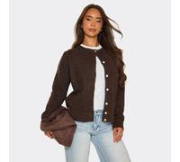 Long Sleeve Button Down Cardigan In Chocolate Brown Mohair Knit, Women's Size UK One Size