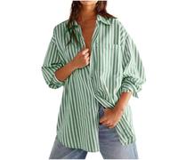 Long Sleeve Button Down Shirt for Women Striped Oversized Business Stylish Ladies Blouses Collared Office Work Pocket/UK Size/Shipping 7 Days Green