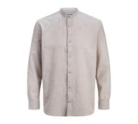 Jack & Jones Esummer Linen Blend Band Long Sleeve Shirt Grey M Men