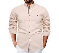 Long Sleeve Button Up Shirts for Men Cotton Linen Casual Denim Big and Tall Collared Tops Crew Neck Dry Fit Summer Shirt