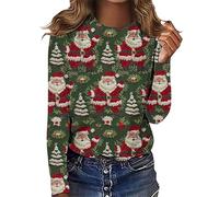 Long Sleeve Christmas Shirt for Women Blouse Ladies' Casual Comfortable Fashionable Printed Celebration Top Tunics for Daily Life Xmas Gifts (Green, S)