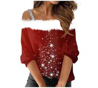 Long Sleeve Christmas Tops for Women Blouse Womens Sexy Shirt Off Shoulder Plush Neck Christmas Holiday Tops Long Sleeve Going Out Nightout Fashion Blouse Tunics for Daily Life (Silver, XXXL)