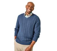 Long Sleeve Chunky Cable Knit V Neck Jumper, Soft Cotton Blend Tootal Blue L