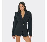 Long Sleeve Cinched Waist Blazer Playsuit In Black, Women's Size UK 6