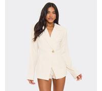 Long Sleeve Cinched Waist Blazer Playsuit In Cream, Women's Size UK 8