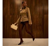 Long Sleeve Cinched Waist Collared Detail Jacket In Stone Woven, Women's Size UK 8