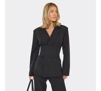Long Sleeve Cinched Waist Corset Detail Blazer In Black, Women's Size UK 6