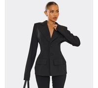 Long Sleeve Cinched Waist Shaped Hip Detail Blazer In Black, Women's Size UK 12