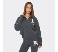 Long Sleeve Collared Ego Graphic Jumper In Grey Knit, Women's Size UK Large L