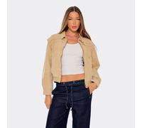 Long Sleeve Collared Seam Detail Bomber Jacket In Stone Denim, Women's Size UK Medium M