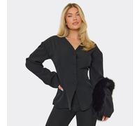 Long Sleeve Collarless Cinched Blazer In Black, Women's Size UK 6
