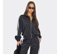 Long Sleeve Contrast Side Stripe Track Jacket In Black, Women's Size UK 8