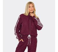 Long Sleeve Contrast Stripe Boxy Double Zip Up Jacket In Plum Floral Crochet, Women's Size UK 8