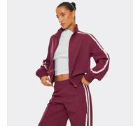 Long Sleeve Contrast Stripe Detail Zip Up Front Oversized Shell Jacket In Plum, Women's Size UK 12