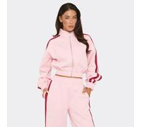 Long Sleeve Contrast Stripe Essential Graphic Zip Up Jacket In Pink, Women's Size UK 14