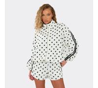 Long Sleeve Contrast Stripe Oversized Jacket And Drawstring Waist Shorts Co-Ord Set In White Polka Dot, Women's Size UK M/L