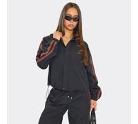 Long Sleeve Contrast Stripe Toggle Hem Detail Collared Jacket In Black Shell, Women's Size UK 6