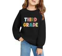 Long Sleeve Cotton Jumper Sweatshirt for Girls Fashion Crew Neck Pullover Youth Letter Graphic Hoodless Sweatshirt Toddler Kids Durable Basic School Wear (Black, 8-9 Years)