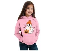 Long Sleeve Cotton Pullover Tops Comfy Baggy Hoodies Pumpkin Ghost Print Design Glow-in-The-Dark Skeleton School Casual Jogging Unisex Mens Halloween Crewneck Winter Clothes Pink