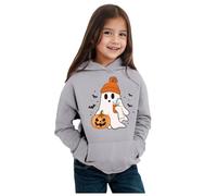 Long Sleeve Cotton Pullover Tops Comfy Baggy Hoodies Pumpkin Ghost Print Design Glow-in-The-Dark Skeleton School Casual Jogging Unisex Mens Halloween Crewneck Winter Clothes Grey