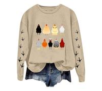 Long Sleeve Cotton Sweatshirts for Women Crew Neck Fall Graphic Sweaters Sporty Trendy Outfits Fashion Cool Comfort Y2K Goth Workou College Funny Sweatshirts Loose Fit 2025 Cute Soft Beige