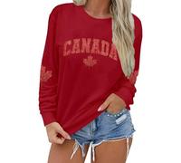 Long Sleeve Crew Neck Sweatshirts for Women Workou Fashion Athletic Tops Fall Casual Graphic Outfits Vintage 2025 Essential Comfort Sweatshirts Trendy University Pullover Sweatshirts Red