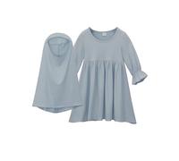 Long Sleeve Crewneck Islamic Abaya Set with Hijab for Girls Plain Maxi Prayer Dress Perfect Modest Outfit for Ramadan Nights & Eid Grey